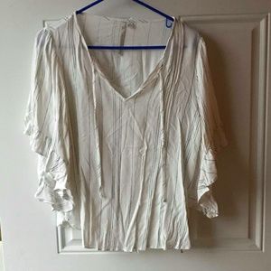 White striped tie front blouse